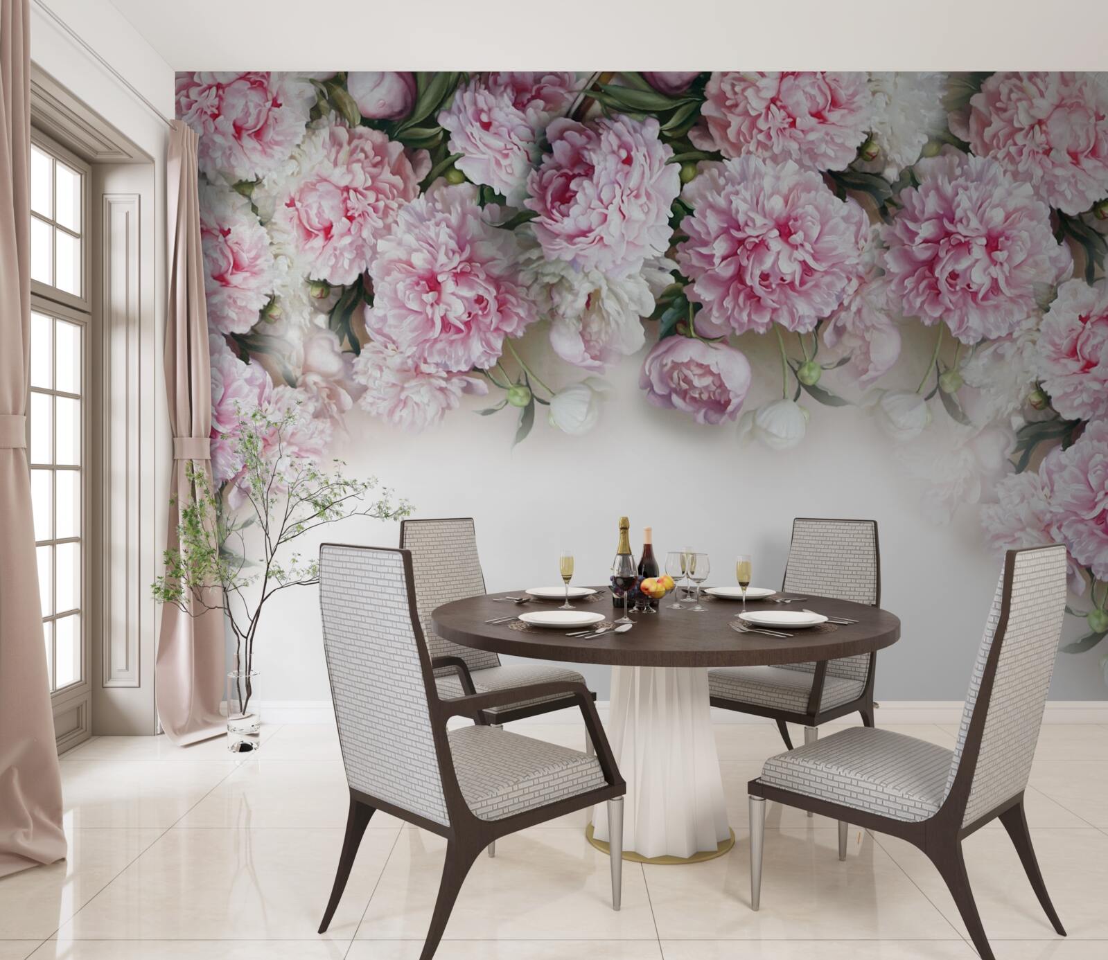 Papier peint des fleurs blanc-rose tombant en cascade