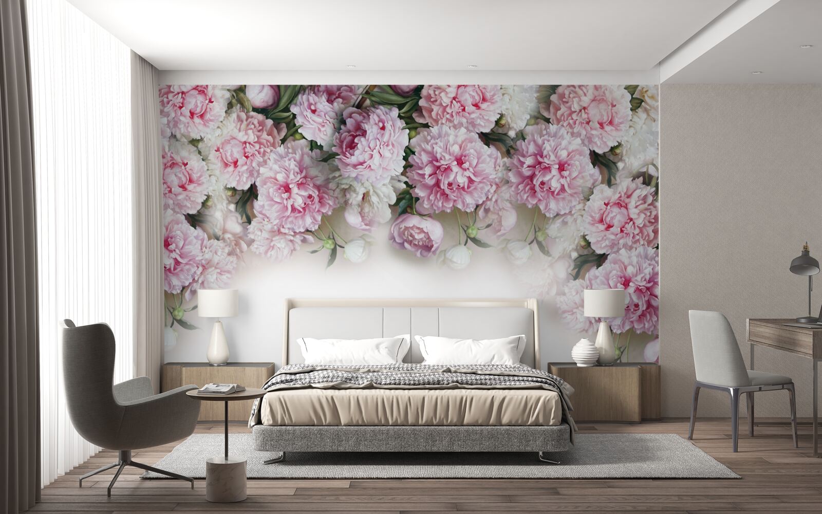 Papier peint des fleurs blanc-rose tombant en cascade