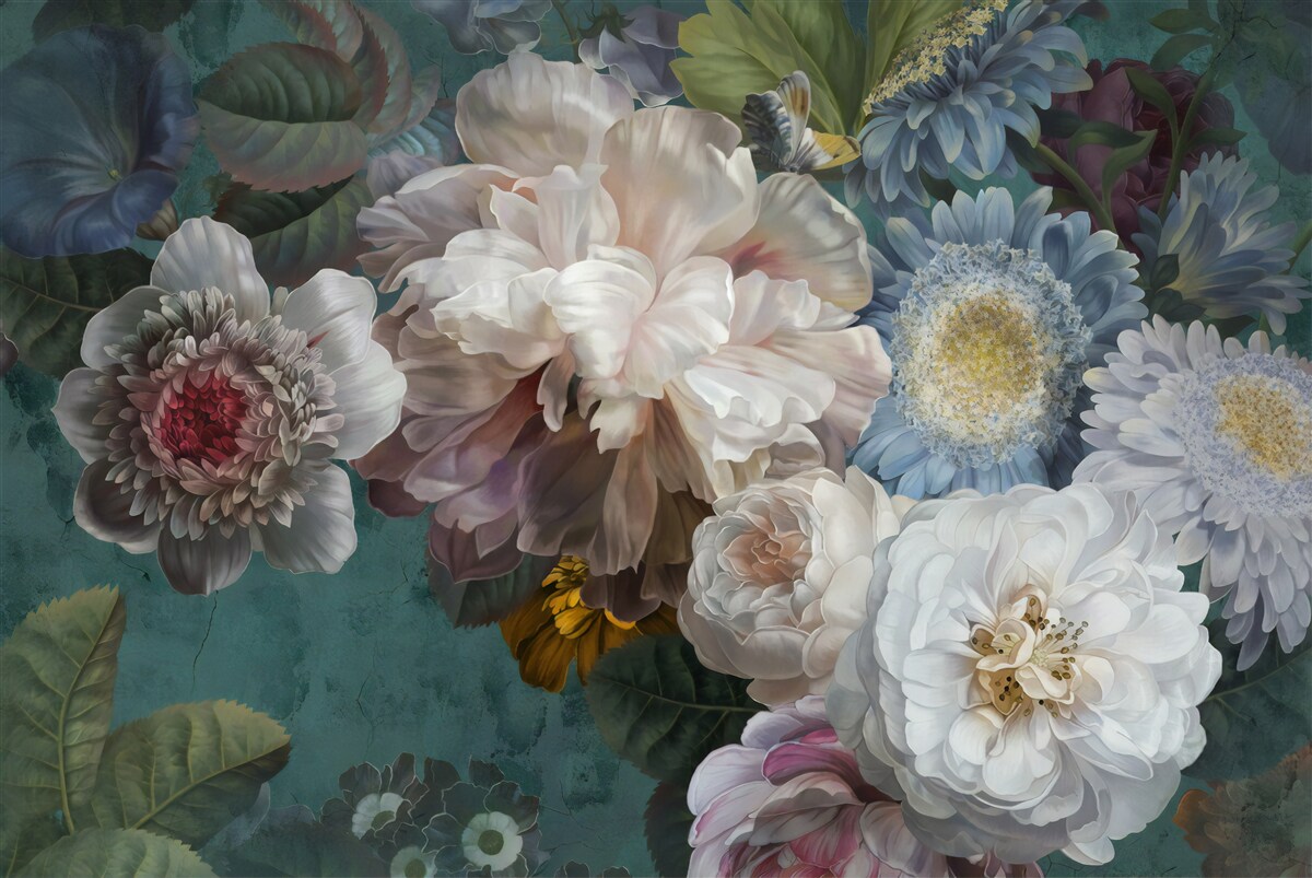 Papier peint composition de fleurs gracieuses et subtiles