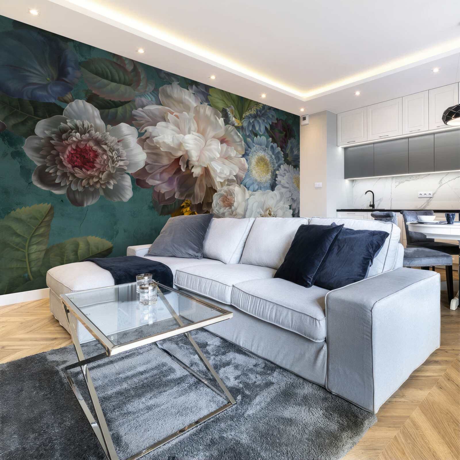 Papier peint composition de fleurs gracieuses et subtiles