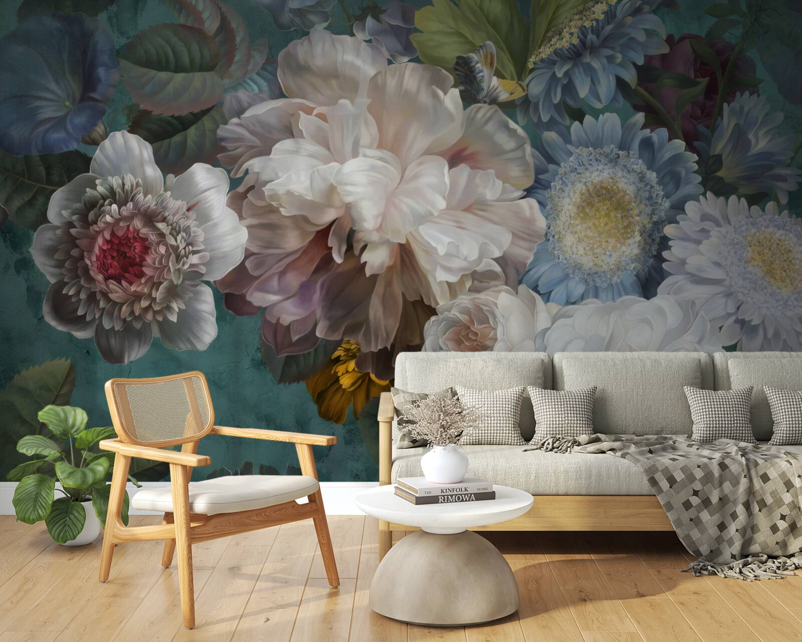 Papier peint composition de fleurs gracieuses et subtiles