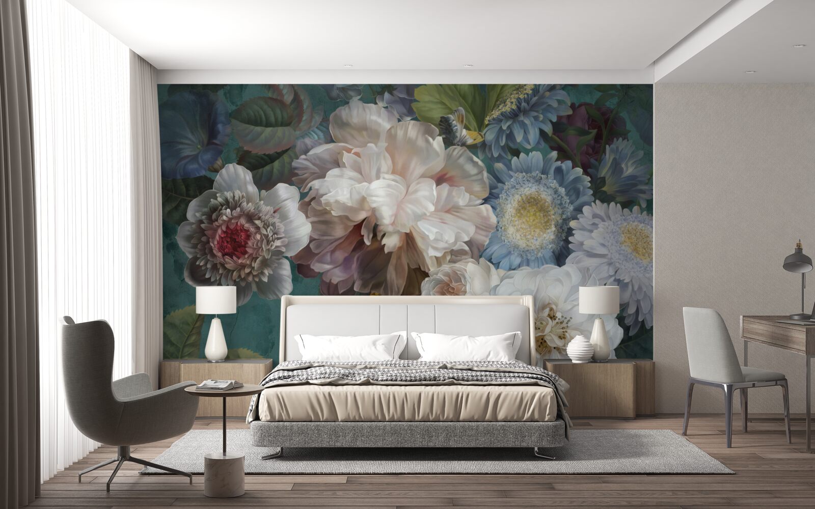 Papier peint composition de fleurs gracieuses et subtiles