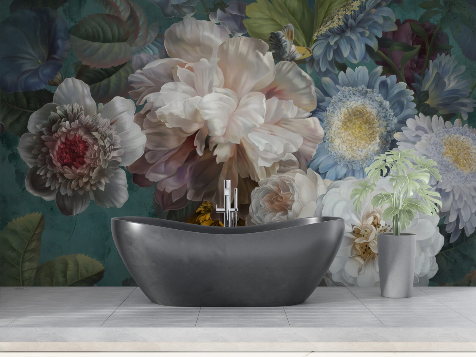 Papier peint composition de fleurs gracieuses et subtiles