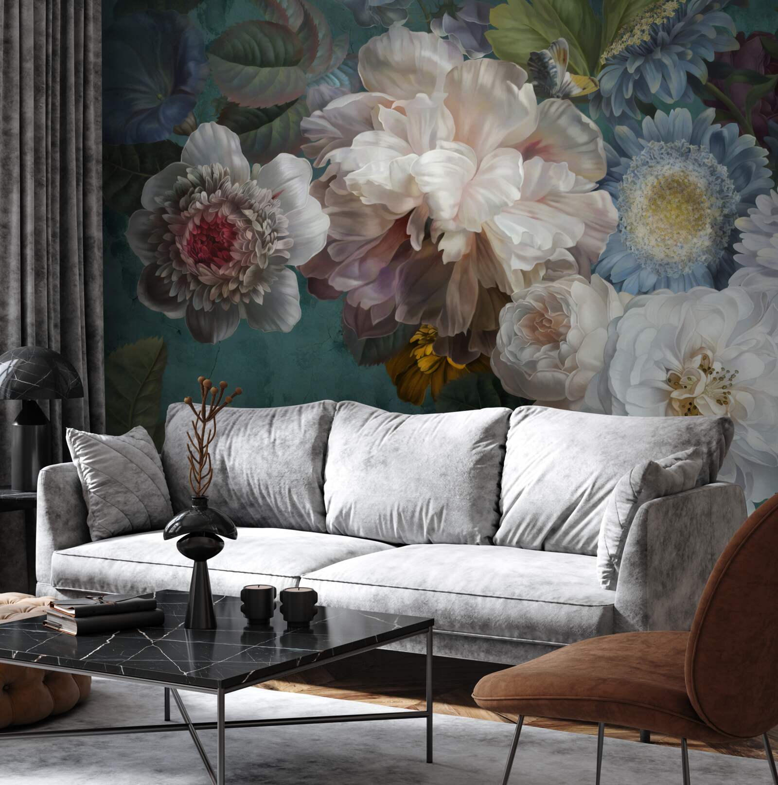 Papier peint composition de fleurs gracieuses et subtiles