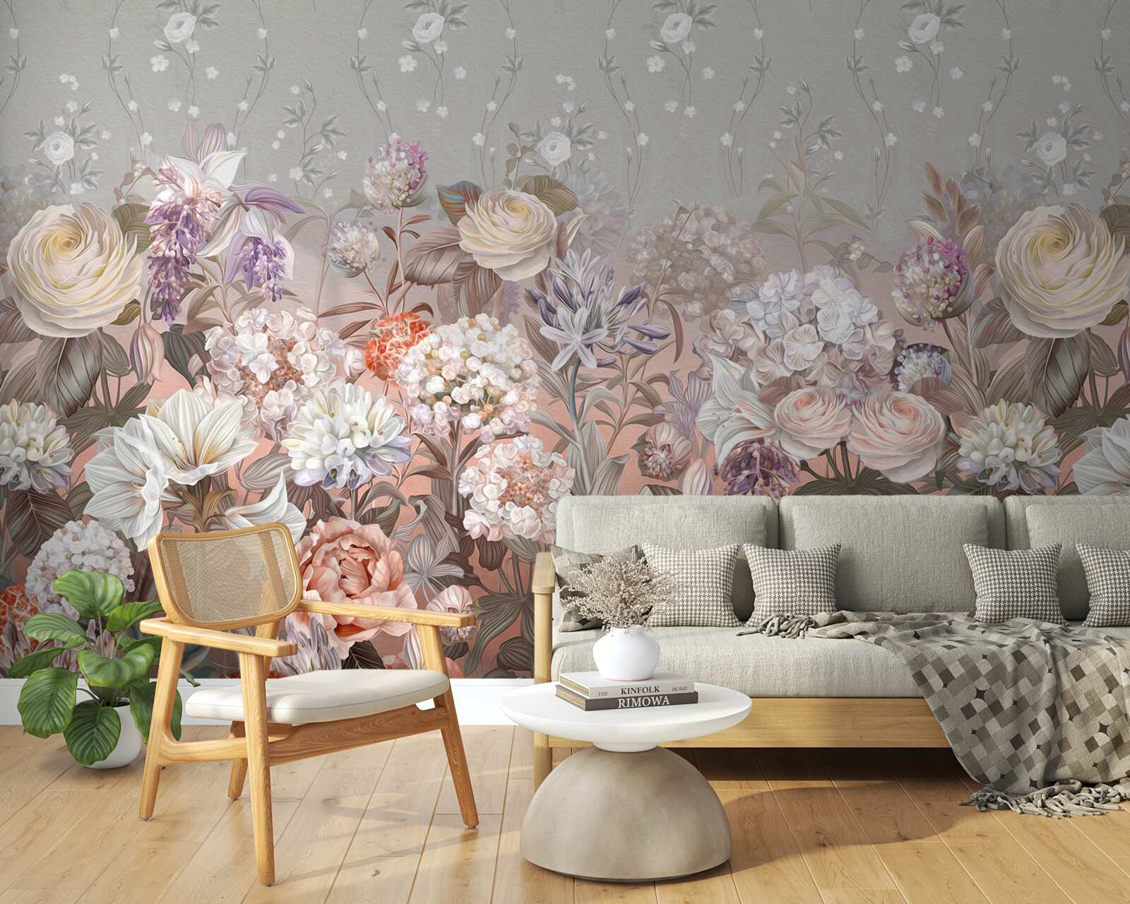 Papier peint fleurs dans un pré sous un ciel nocturne