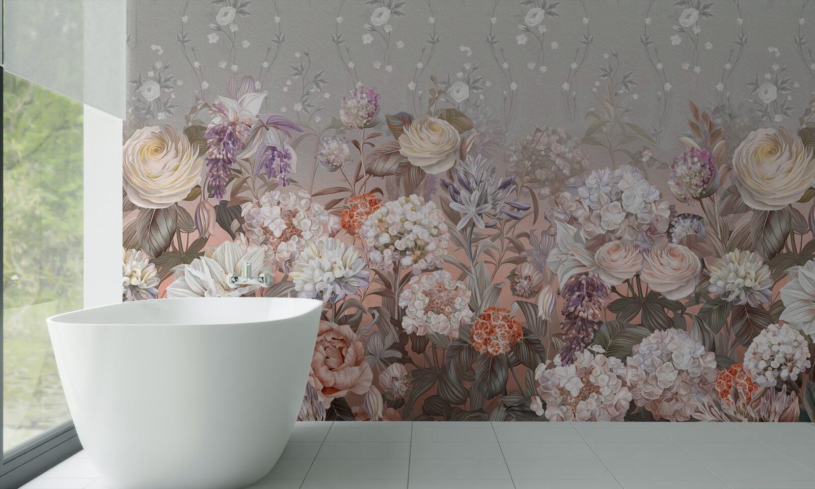 Papier peint fleurs dans un pré sous un ciel nocturne