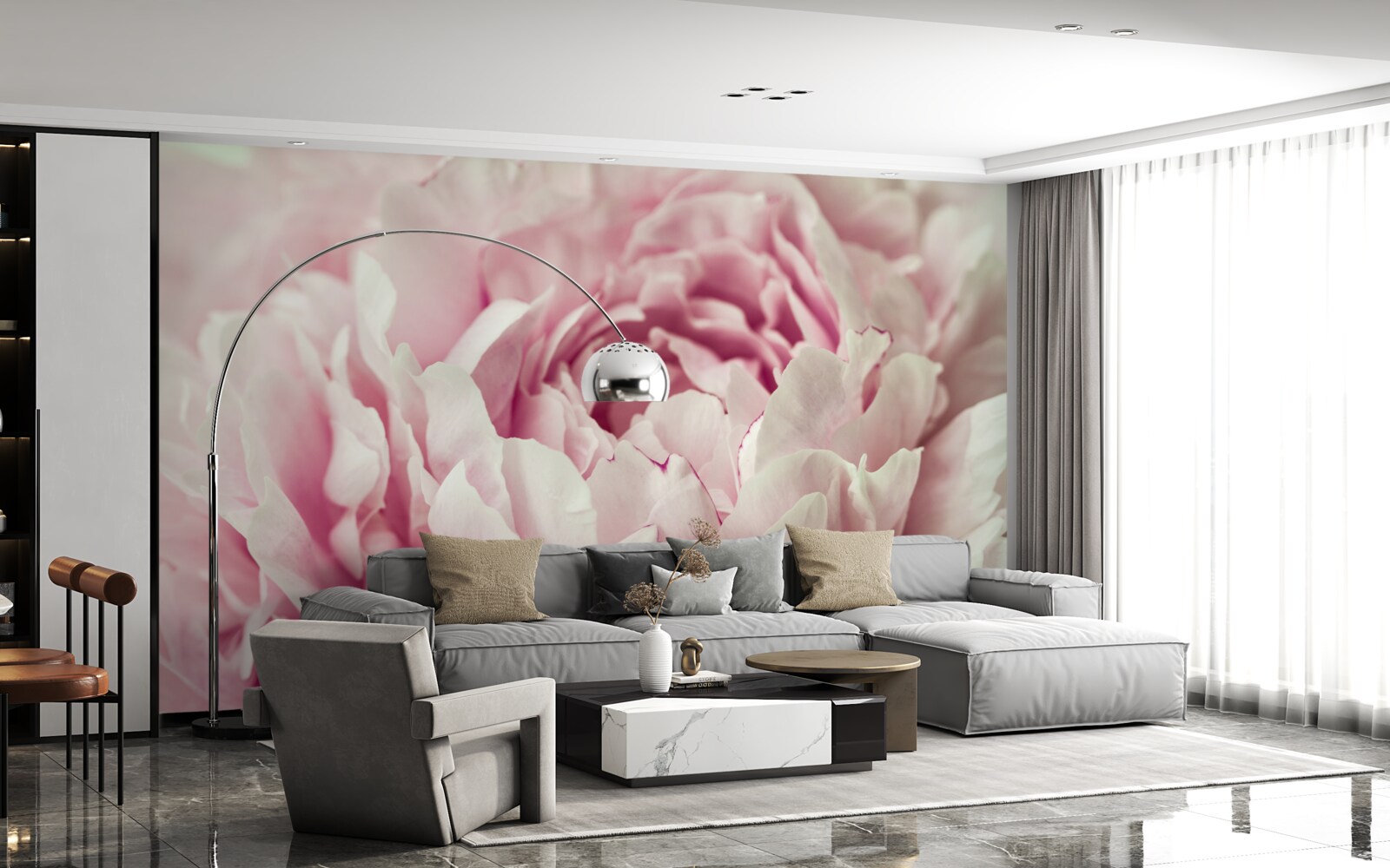 Papier peint feuilles souples de la fleur rose