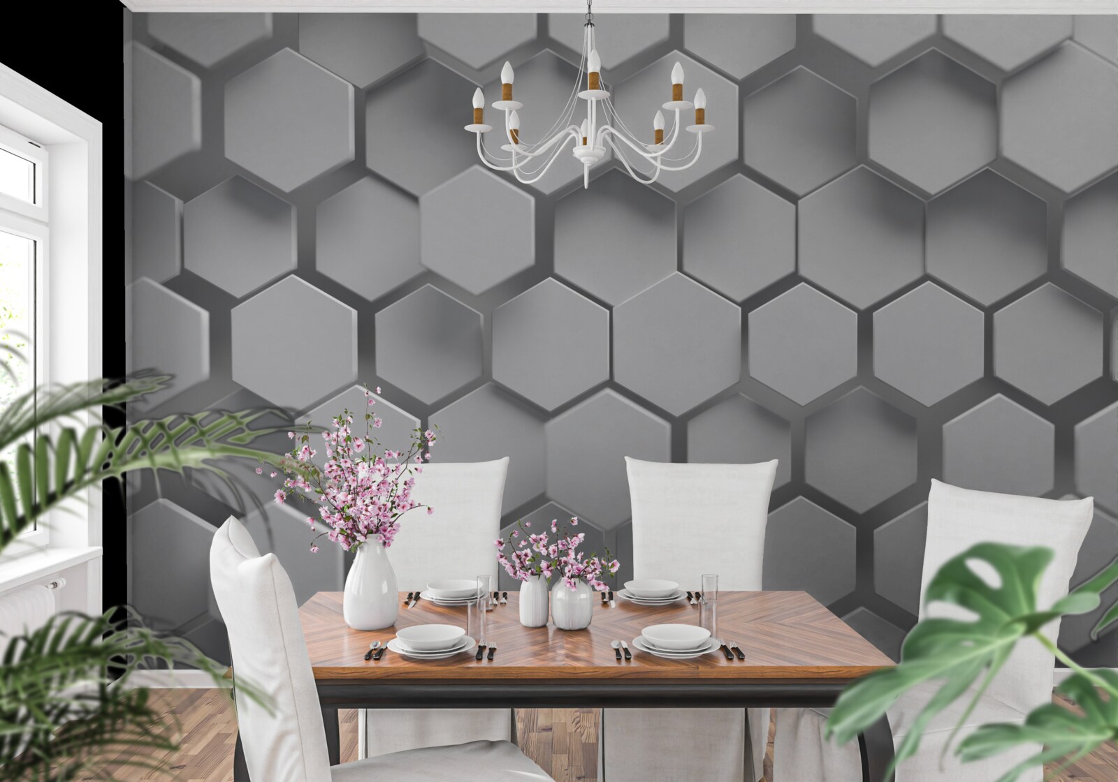 Papier peint hexagones convexes gris