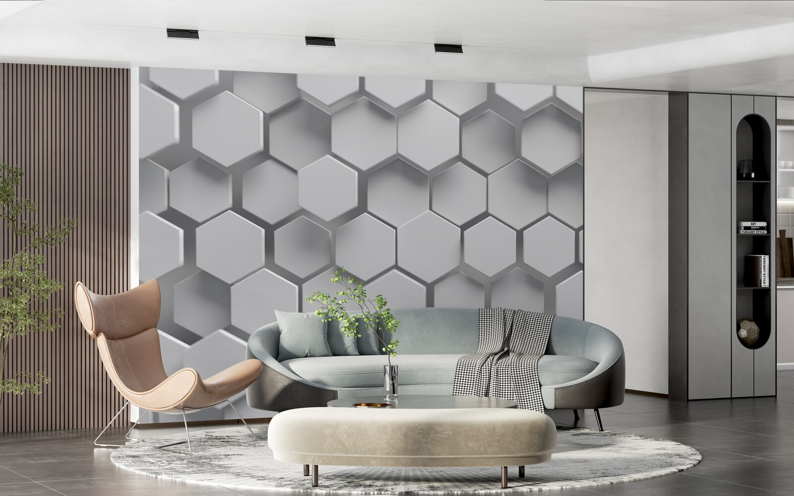 Papier peint hexagones convexes gris