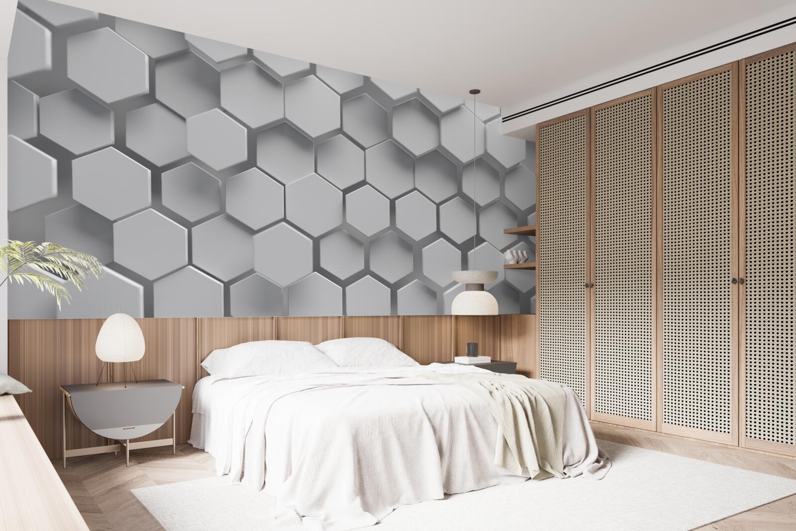 Papier peint hexagones convexes gris