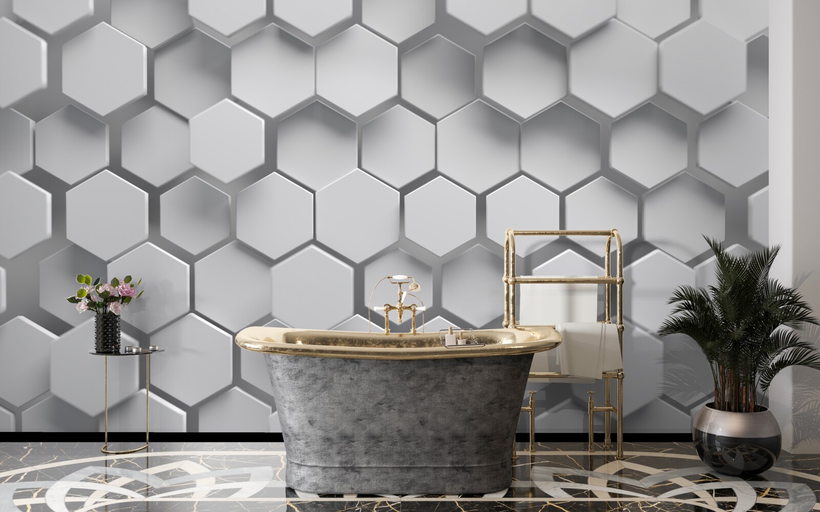 Papier peint hexagones convexes gris