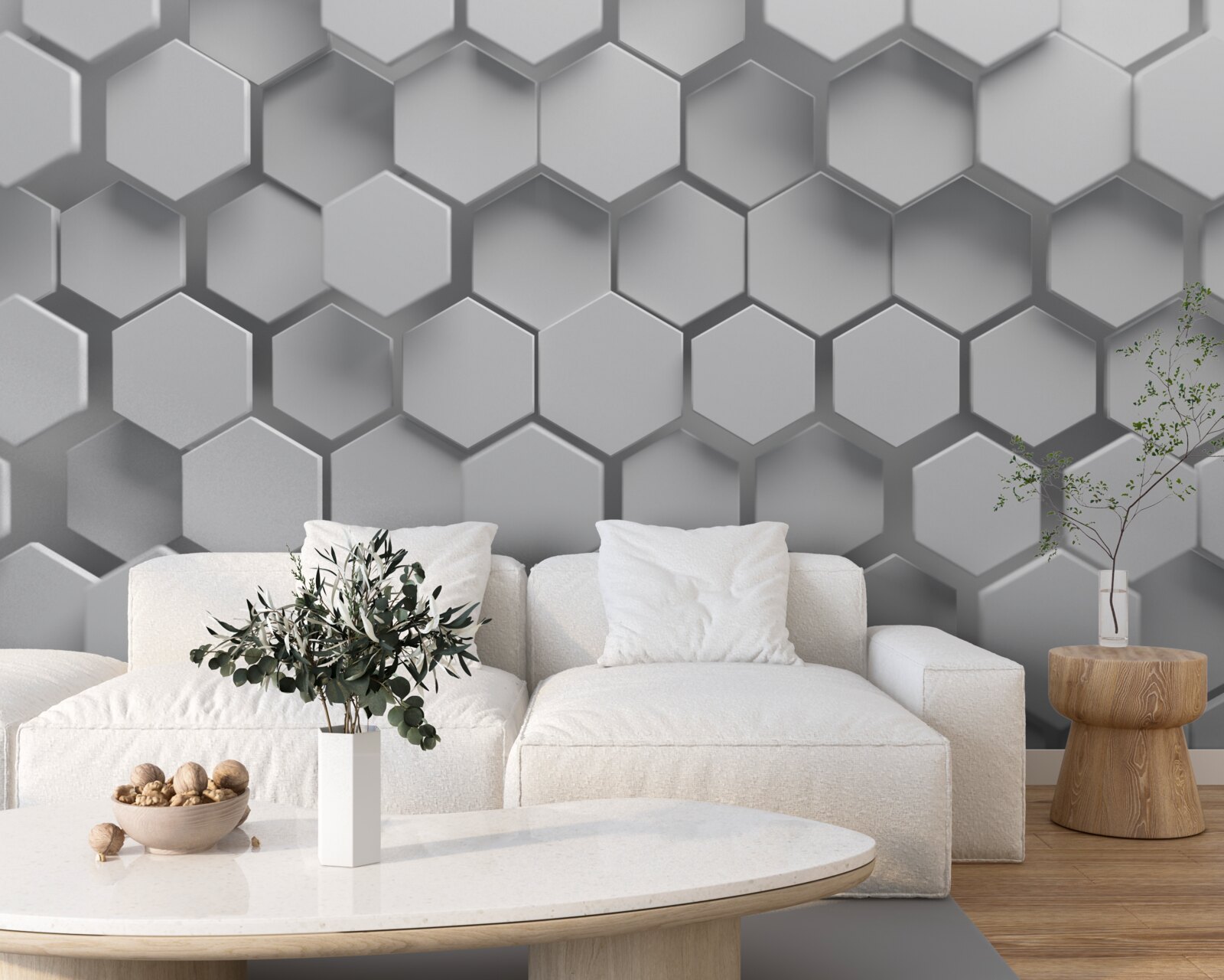 Papier peint hexagones convexes gris
