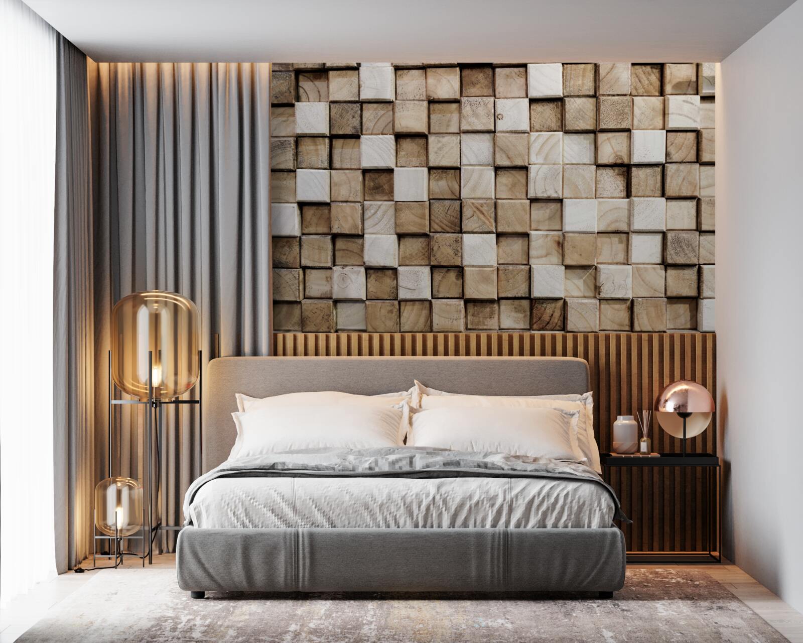 Papier peint constructions volumétriques carrées en bois blanc