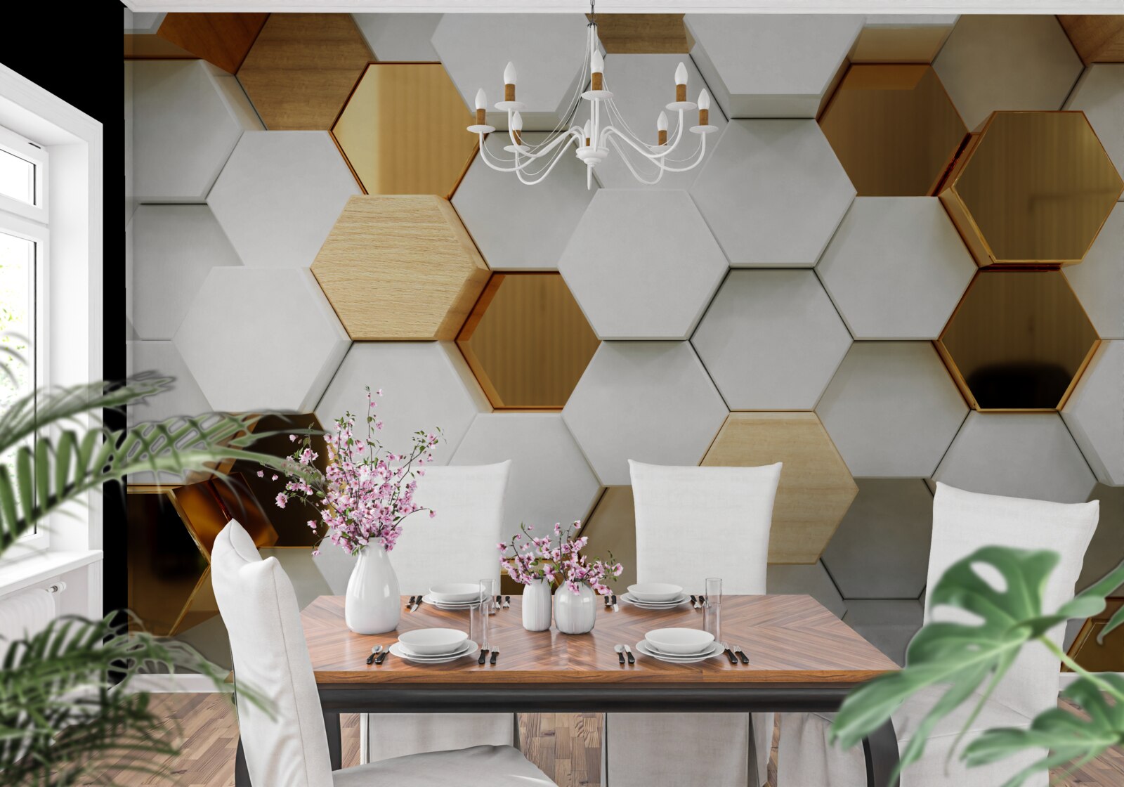 Papier peint hexagones lumineux avec différents contenus