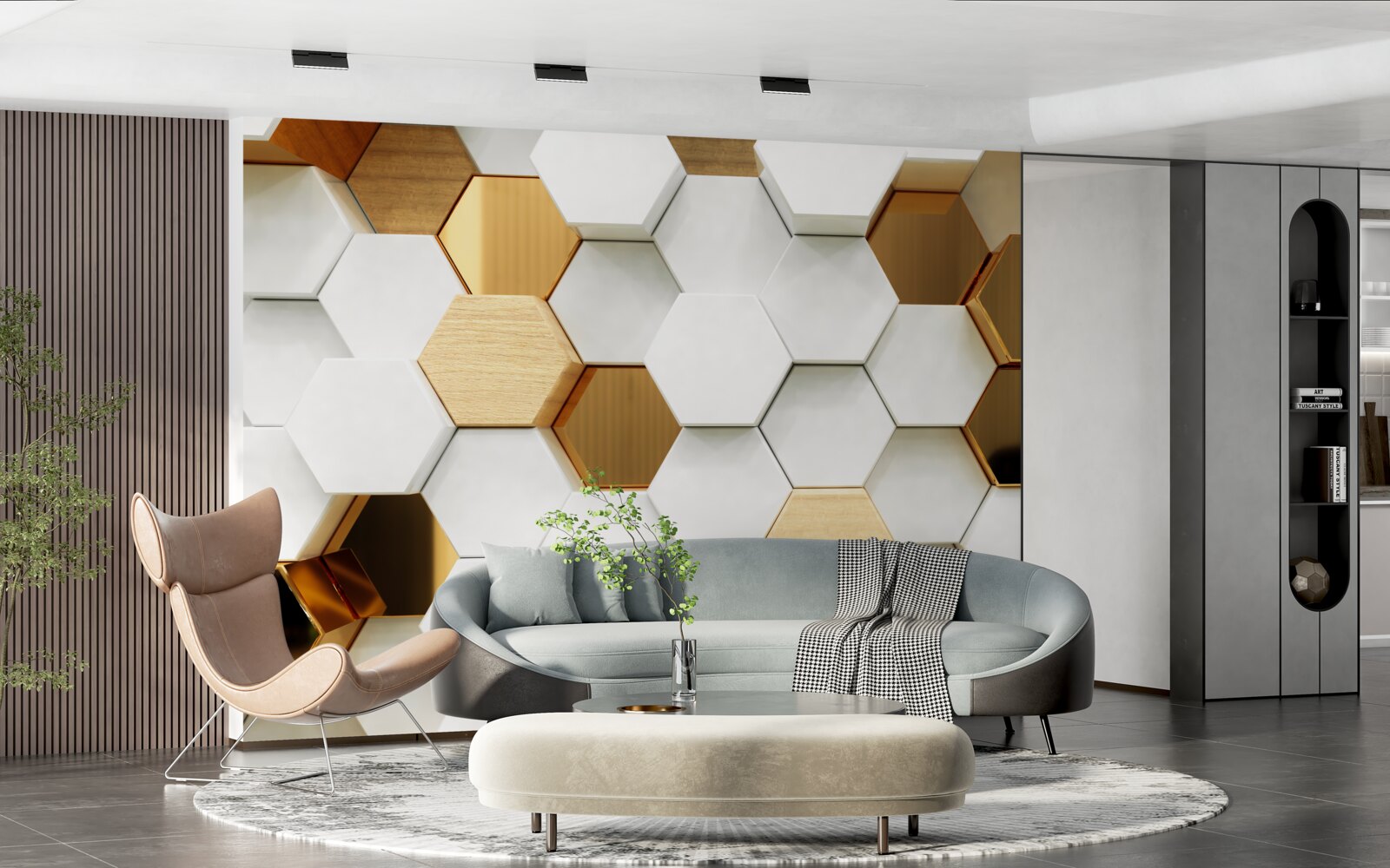 Papier peint hexagones lumineux avec différents contenus