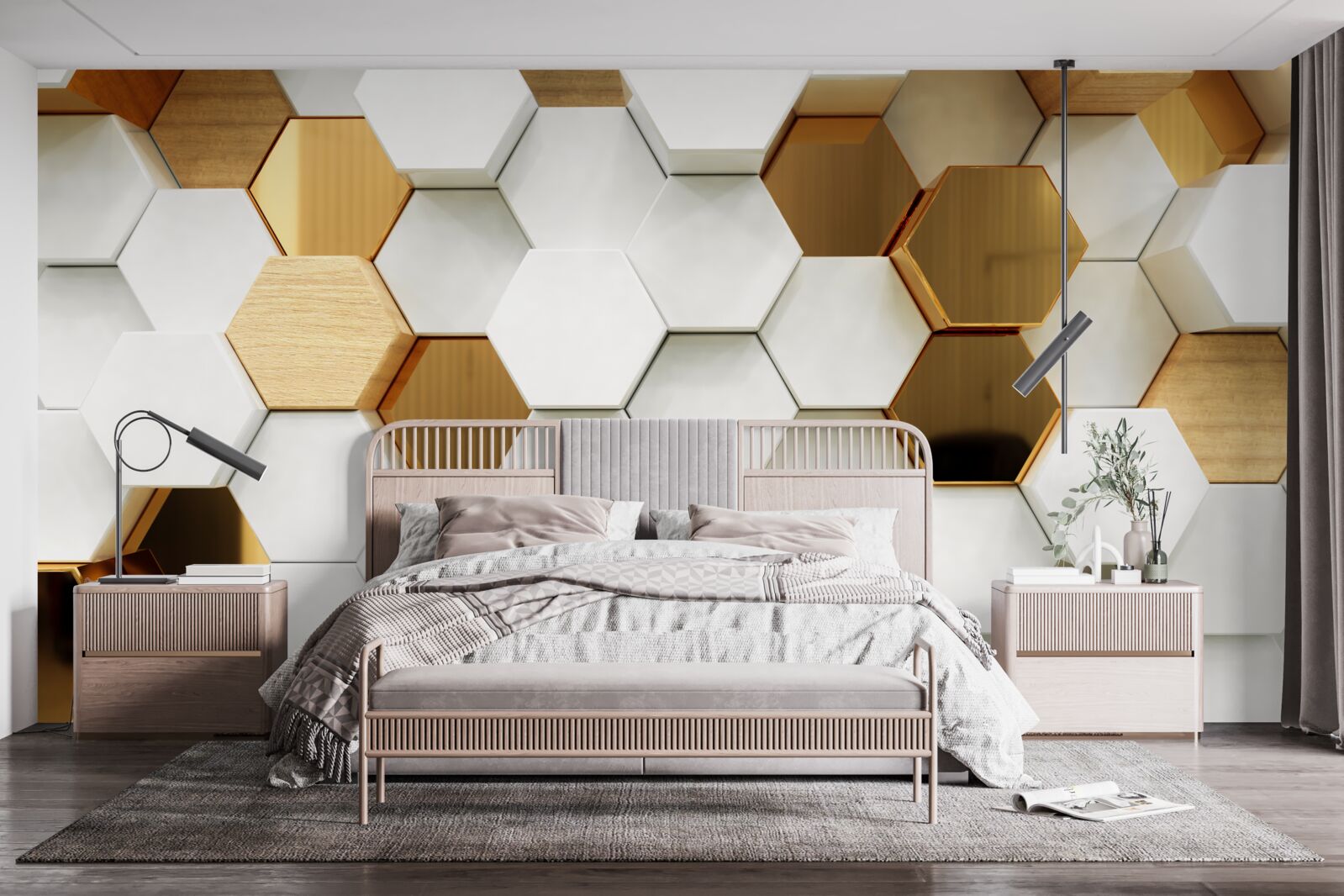 Papier peint hexagones lumineux avec différents contenus