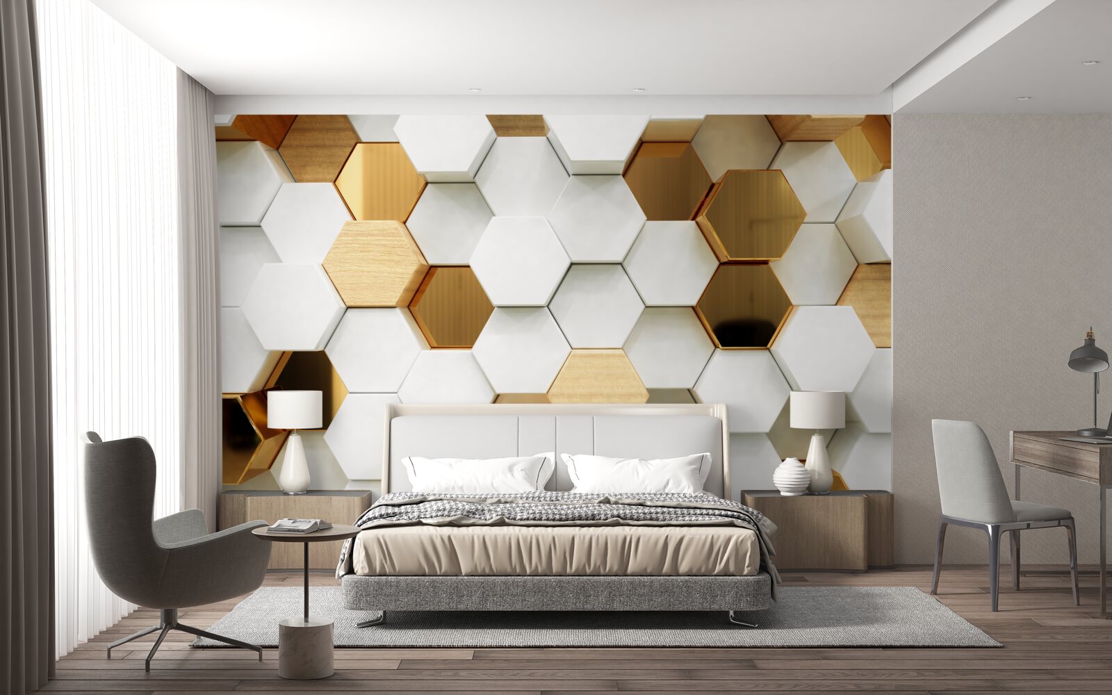 Papier peint hexagones lumineux avec différents contenus