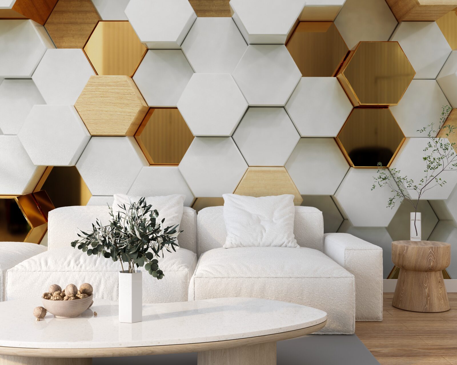 Papier peint hexagones lumineux avec différents contenus