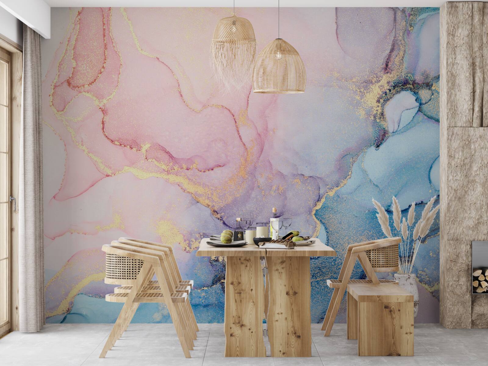 Papier peint des nuages rose tendre flottent au-dessus de l'eau