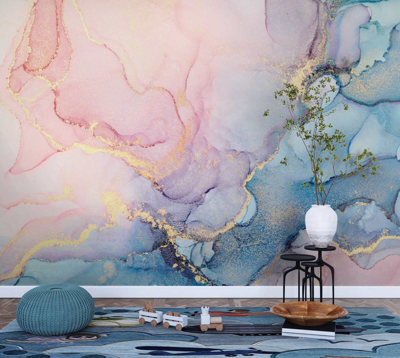 Papier peint des nuages rose tendre flottent au-dessus de l'eau