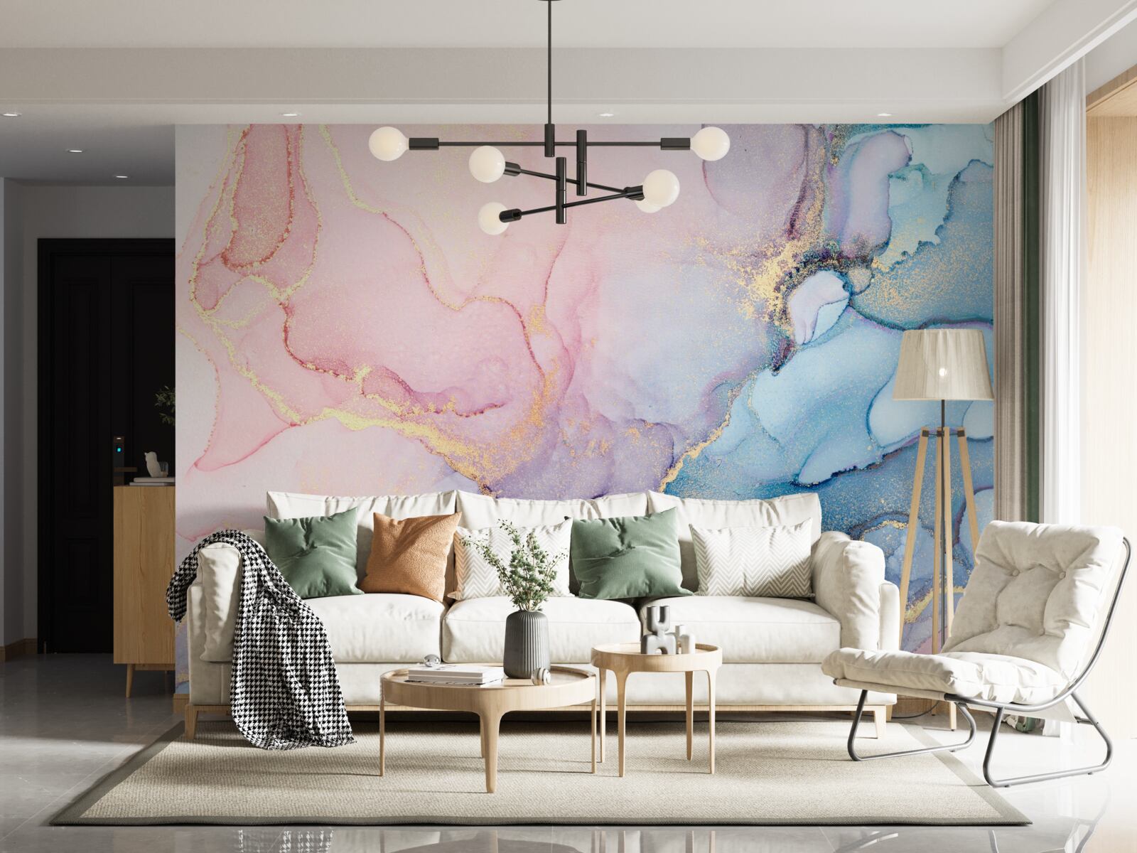 Papier peint des nuages rose tendre flottent au-dessus de l'eau