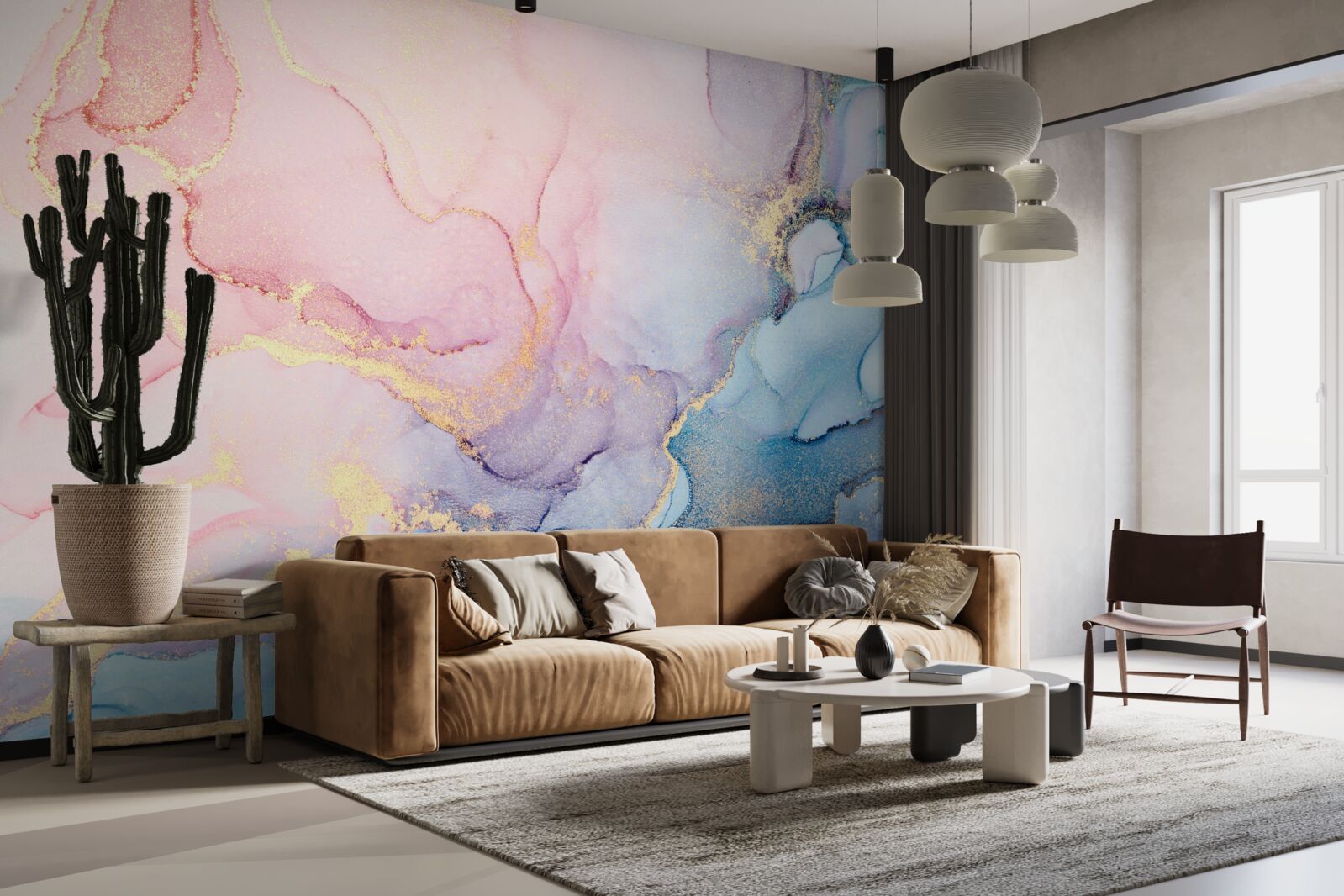 Papier peint des nuages rose tendre flottent au-dessus de l'eau