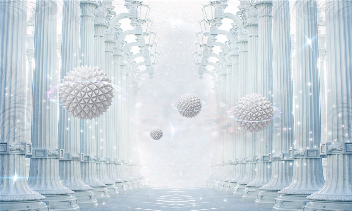 Papier peint Colonnade de l'infini et boules blanches