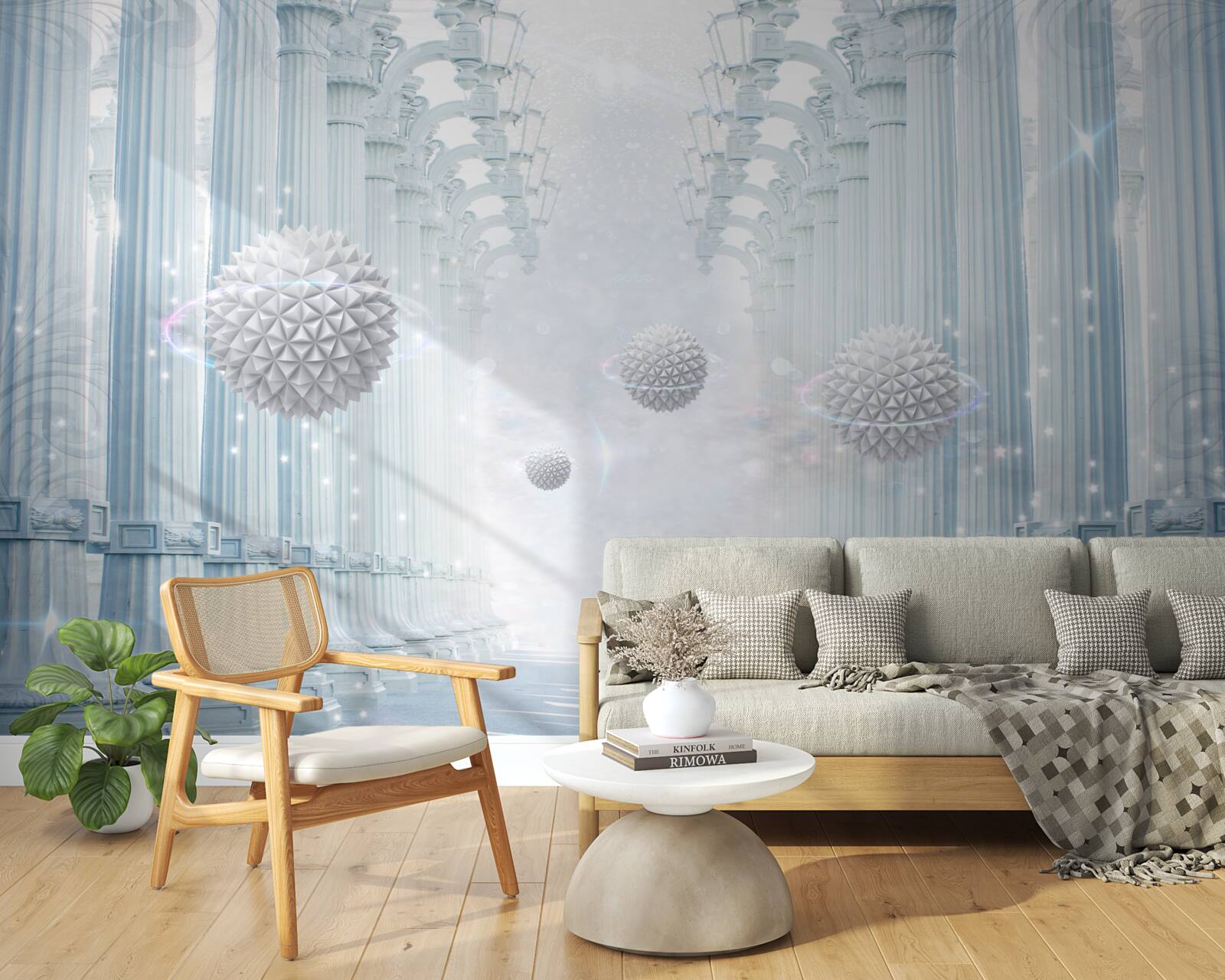 Papier peint Colonnade de l'infini et boules blanches