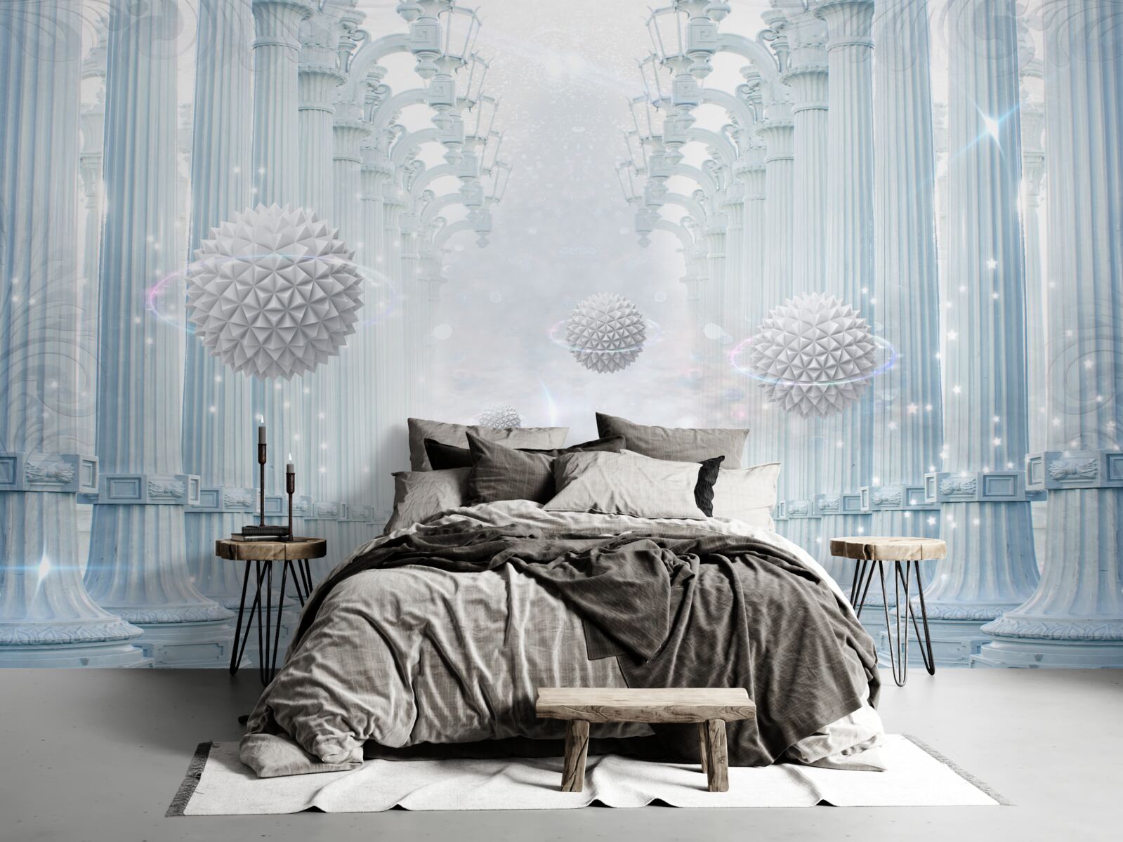 Papier peint Colonnade de l'infini et boules blanches