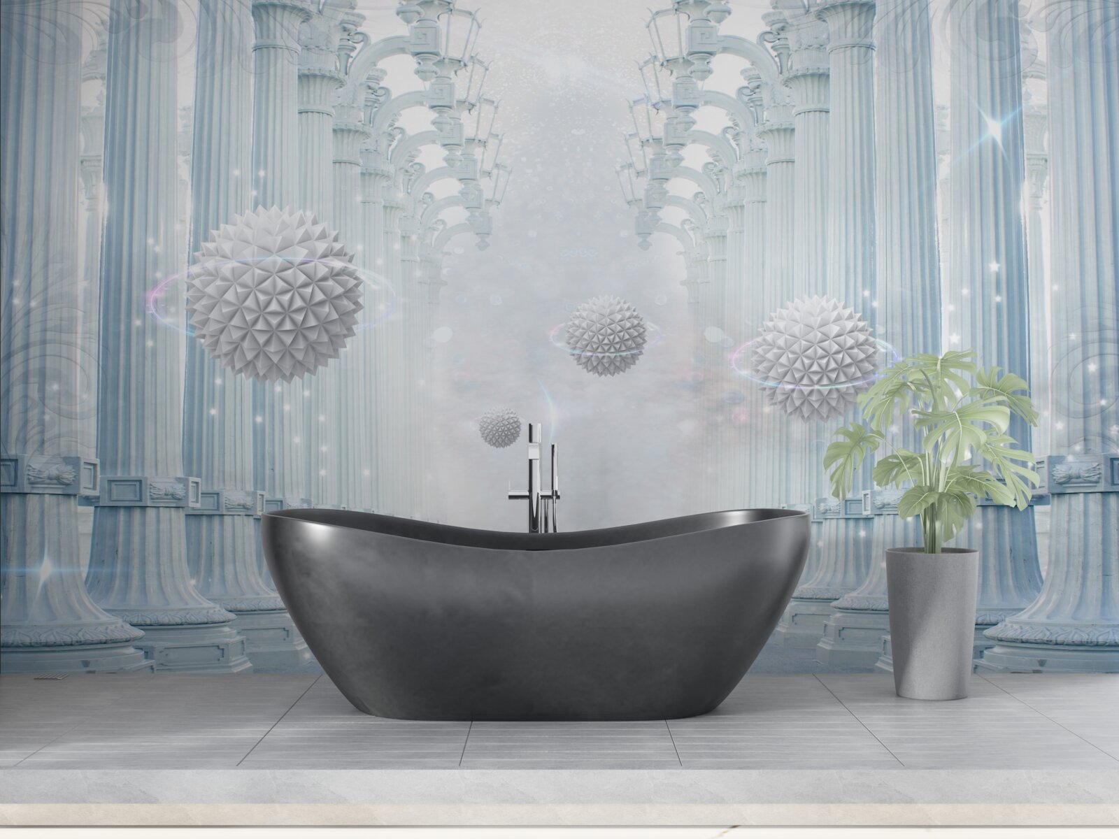 Papier peint Colonnade de l'infini et boules blanches