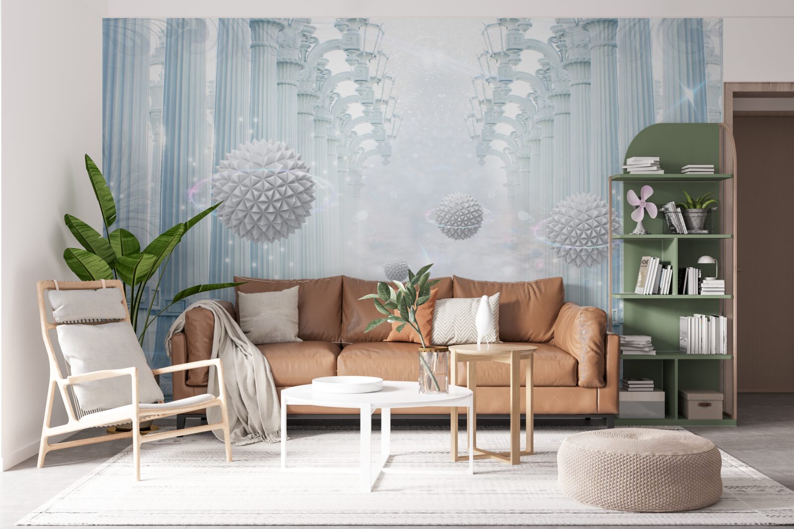 Papier peint Colonnade de l'infini et boules blanches