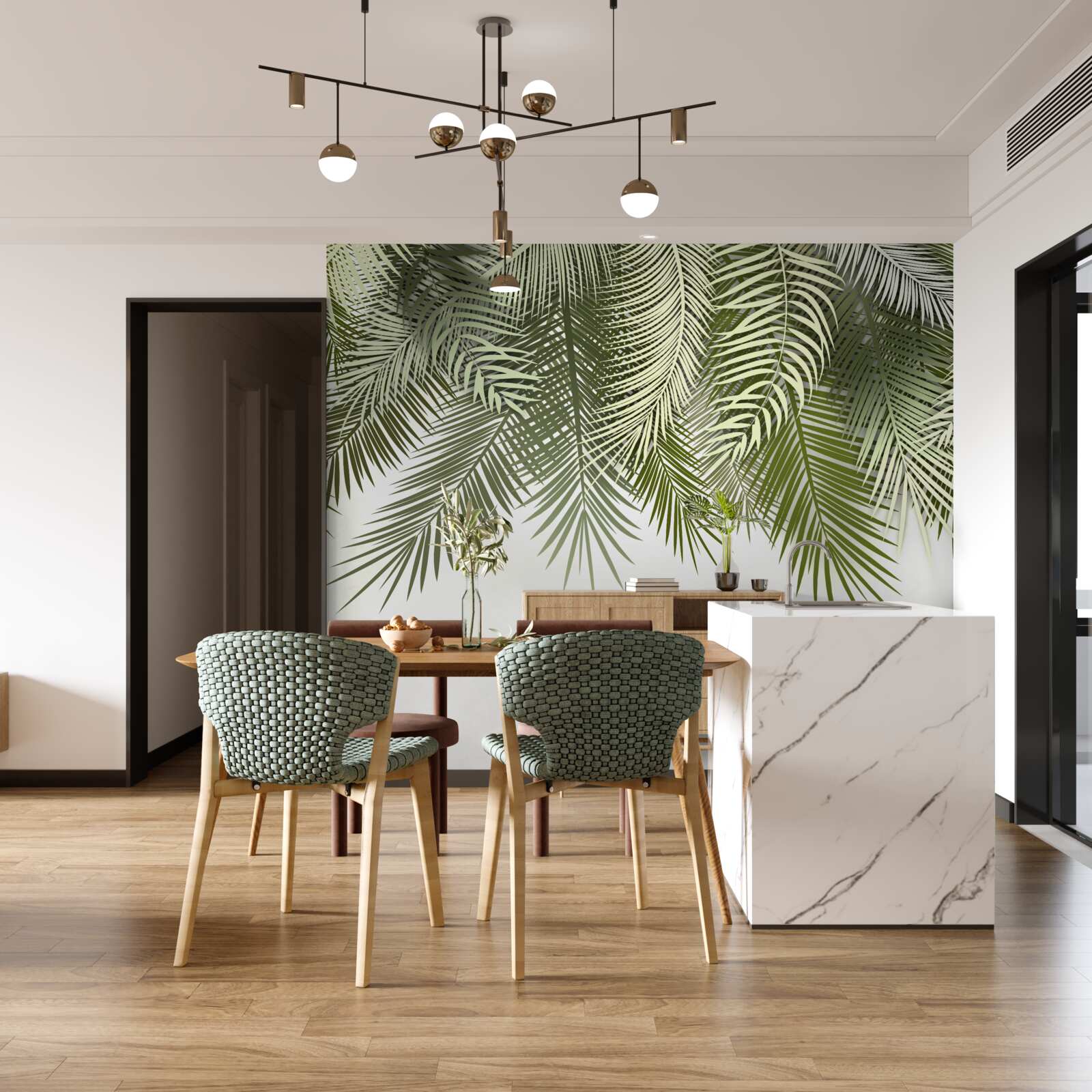 Papier peint fougère à l'ombre verte, retombante