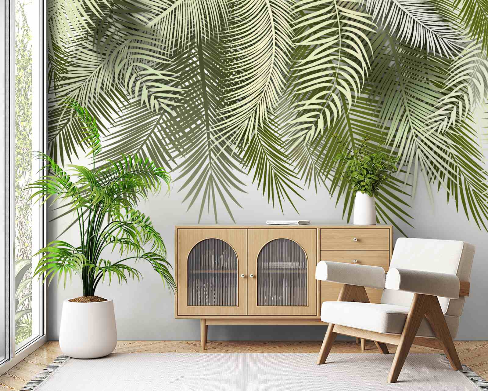 Papier peint fougère à l'ombre verte, retombante