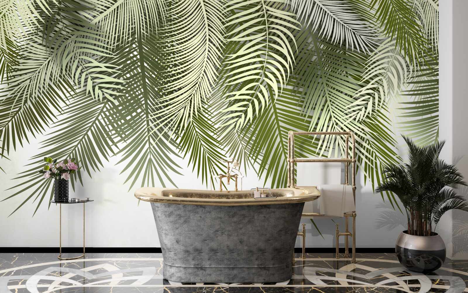 Papier peint fougère à l'ombre verte, retombante