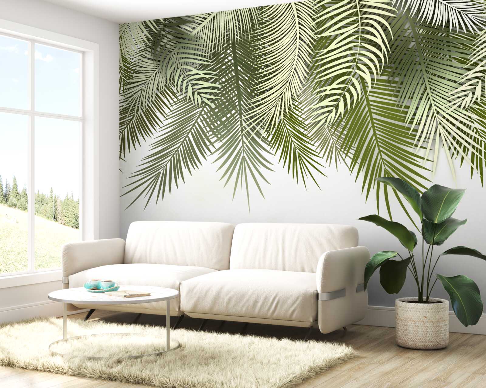Papier peint fougère à l'ombre verte, retombante