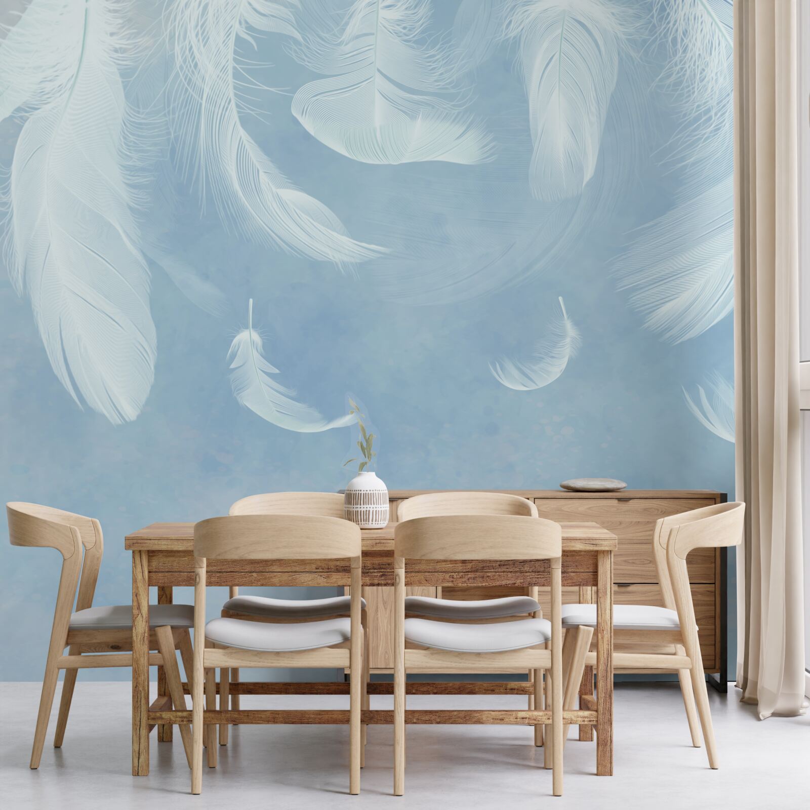 Papier peint plumes blanches tombant facilement