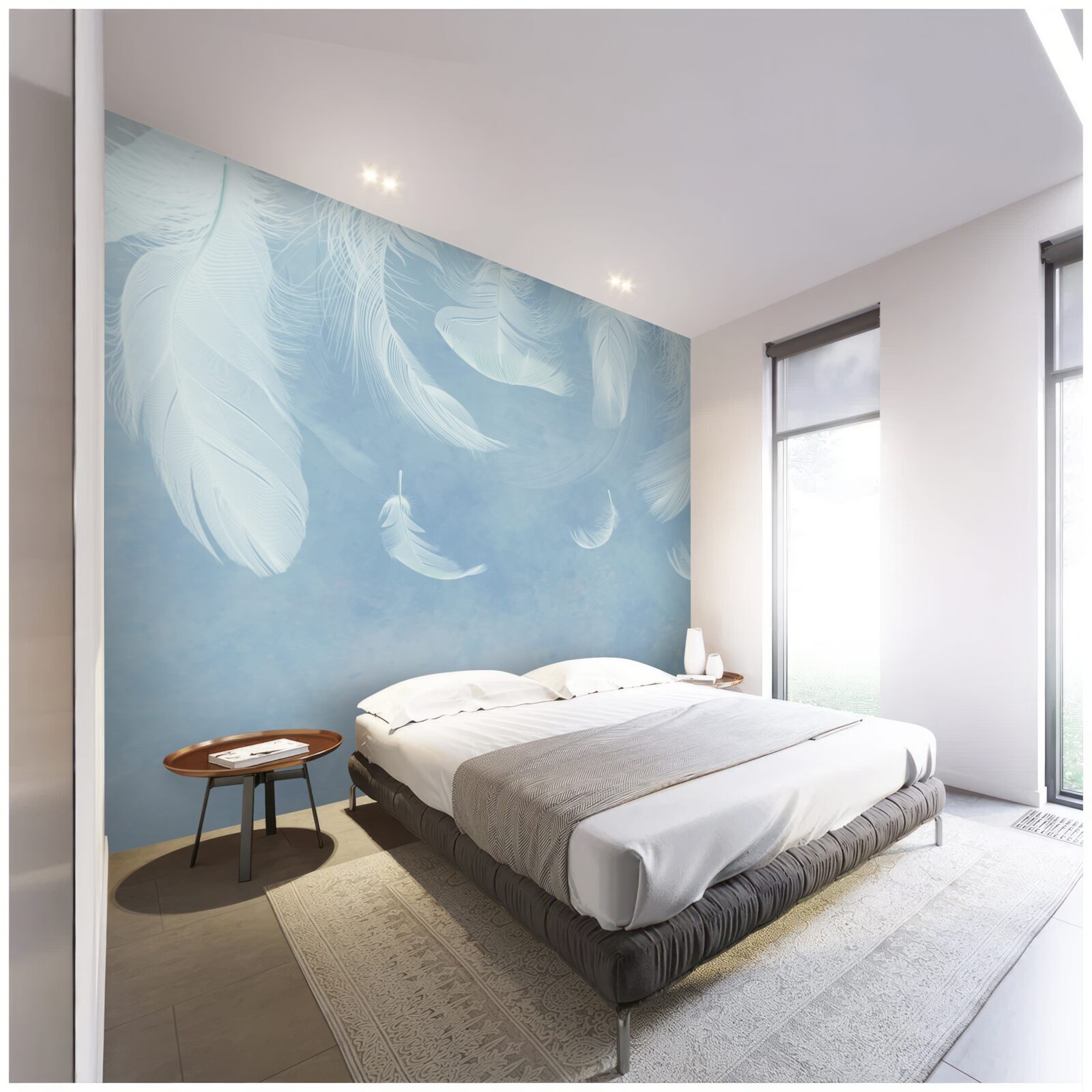 Papier peint plumes blanches tombant facilement