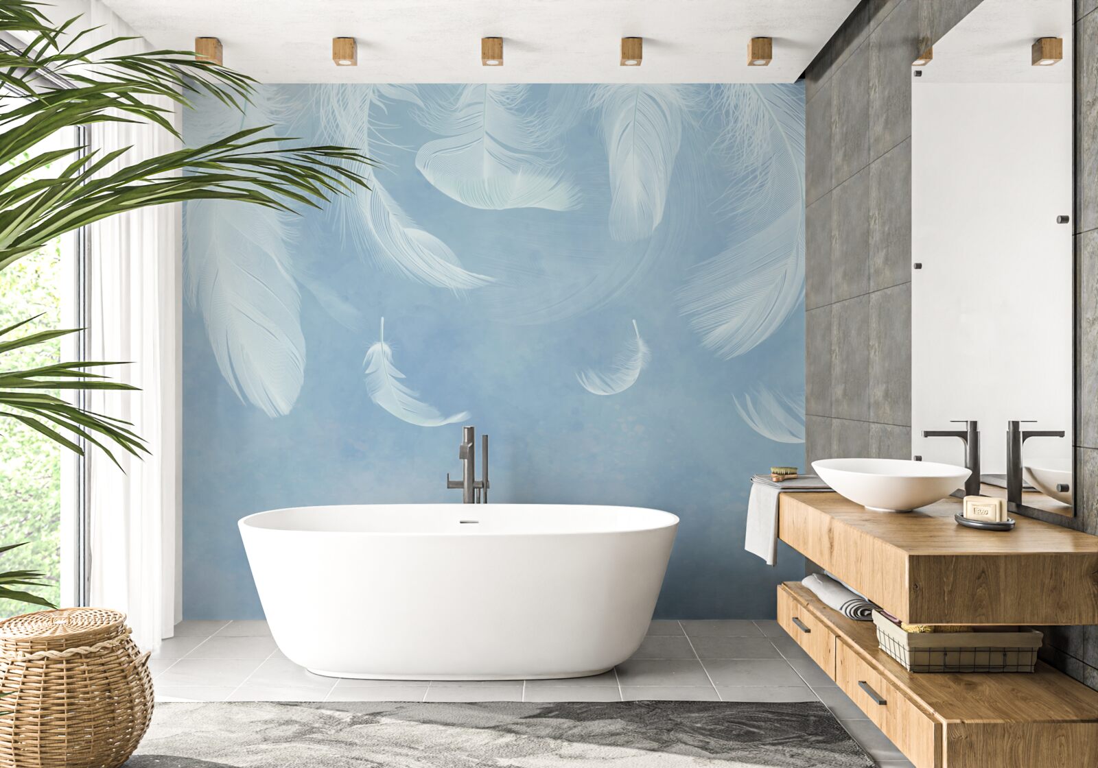 Papier peint plumes blanches tombant facilement