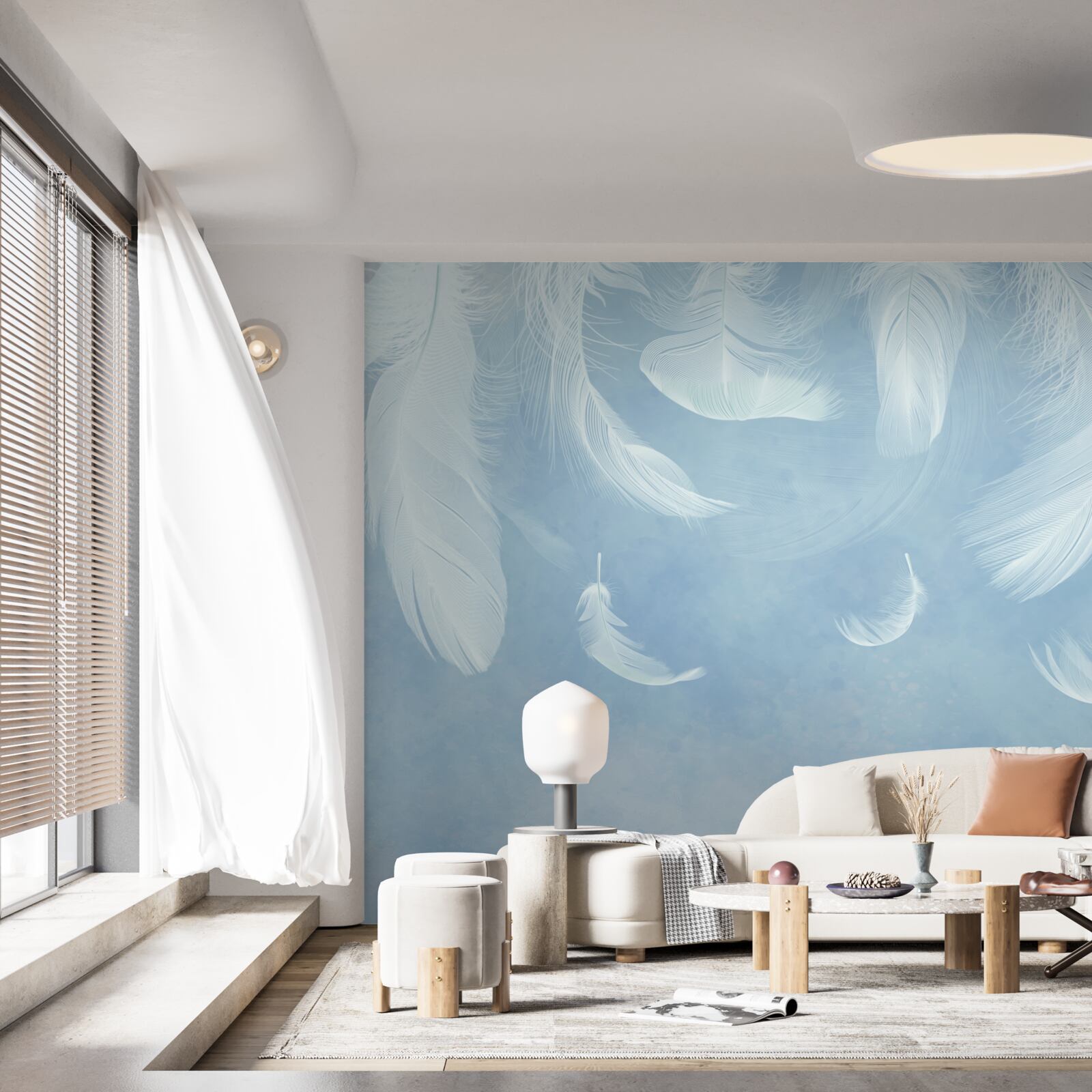 Papier peint plumes blanches tombant facilement
