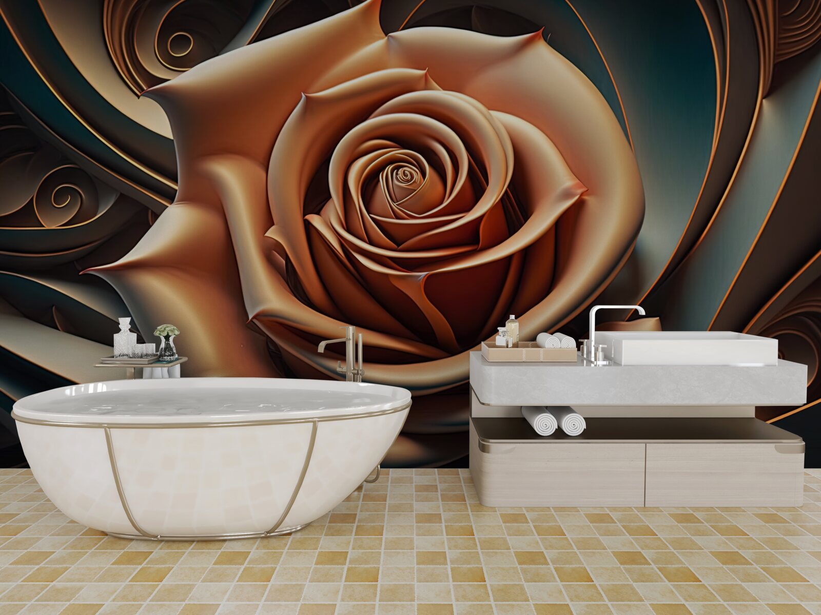 Papier peint rose métallique brune