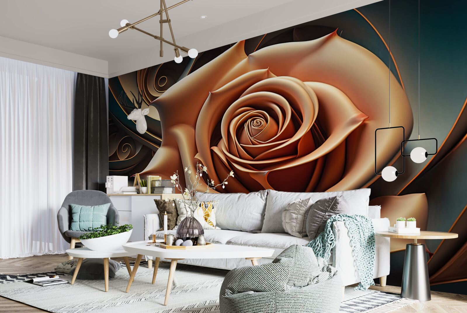 Papier peint rose métallique brune