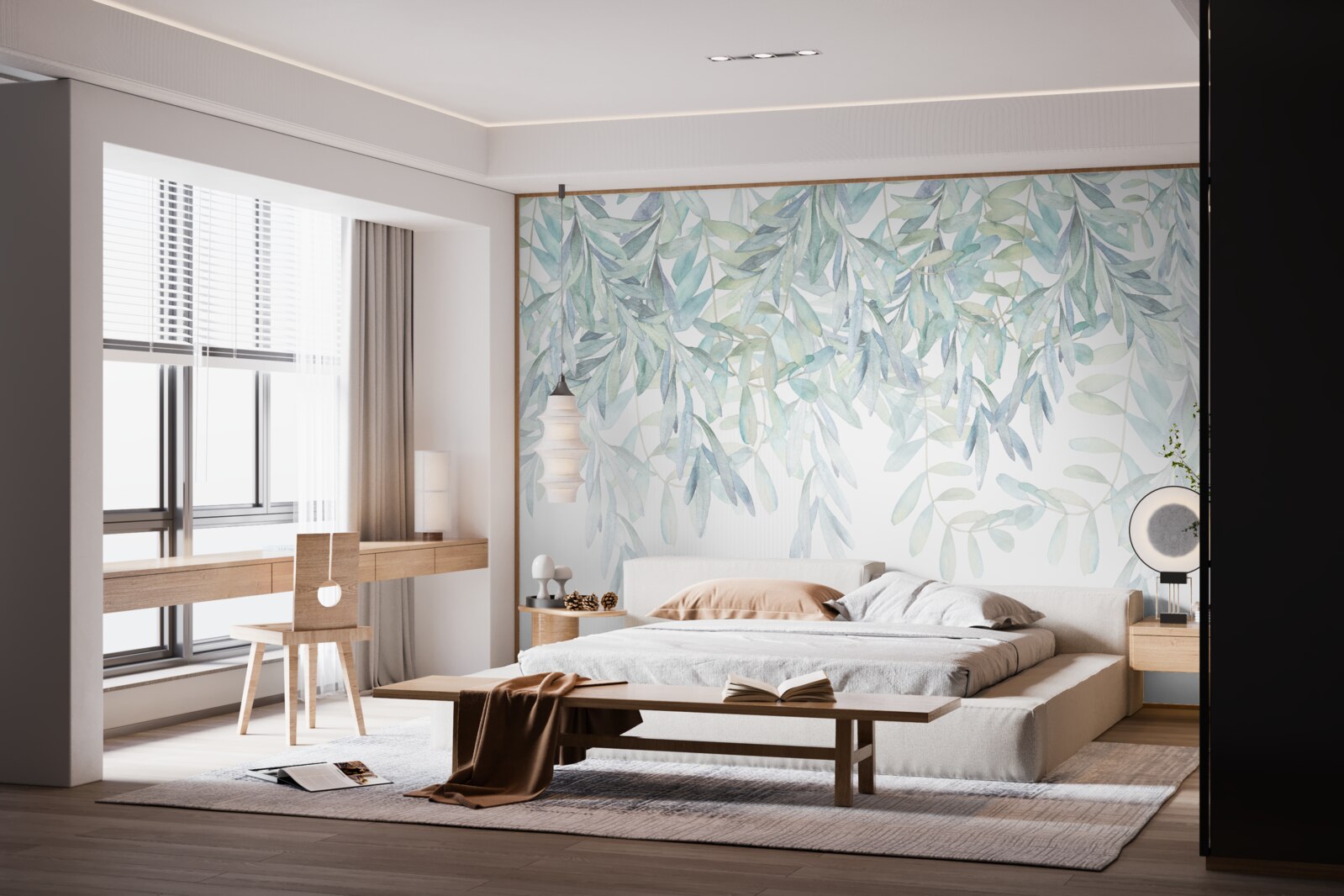 Papier peint plantes vertes luxuriantes sur fond blanc