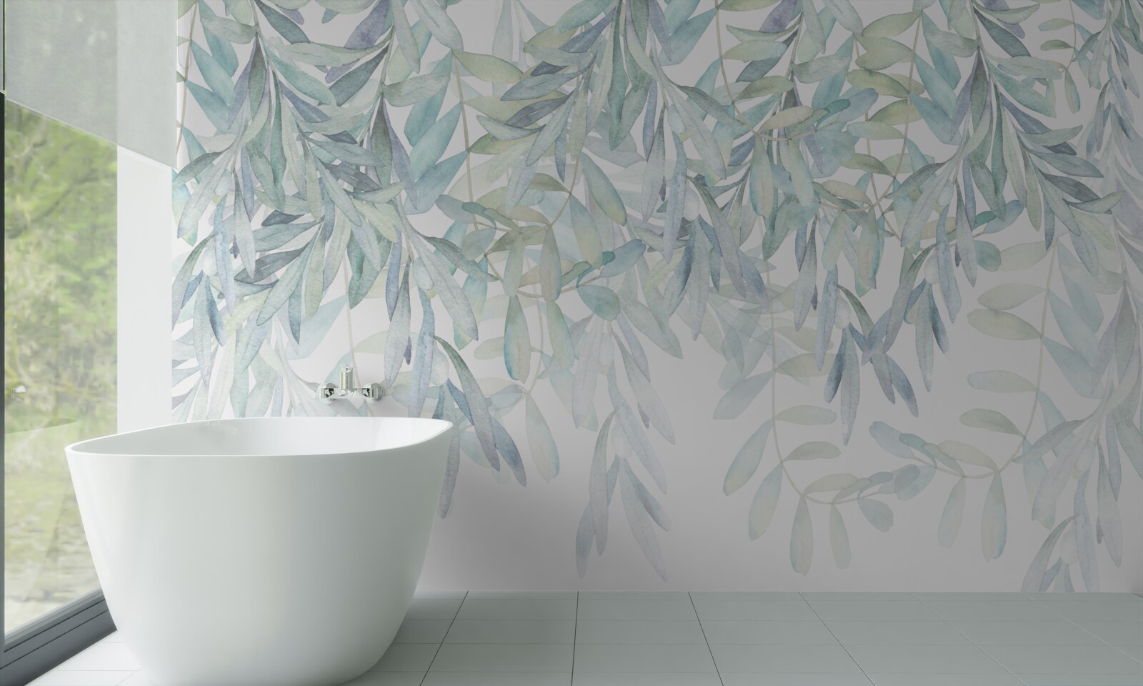 Papier peint plantes vertes luxuriantes sur fond blanc