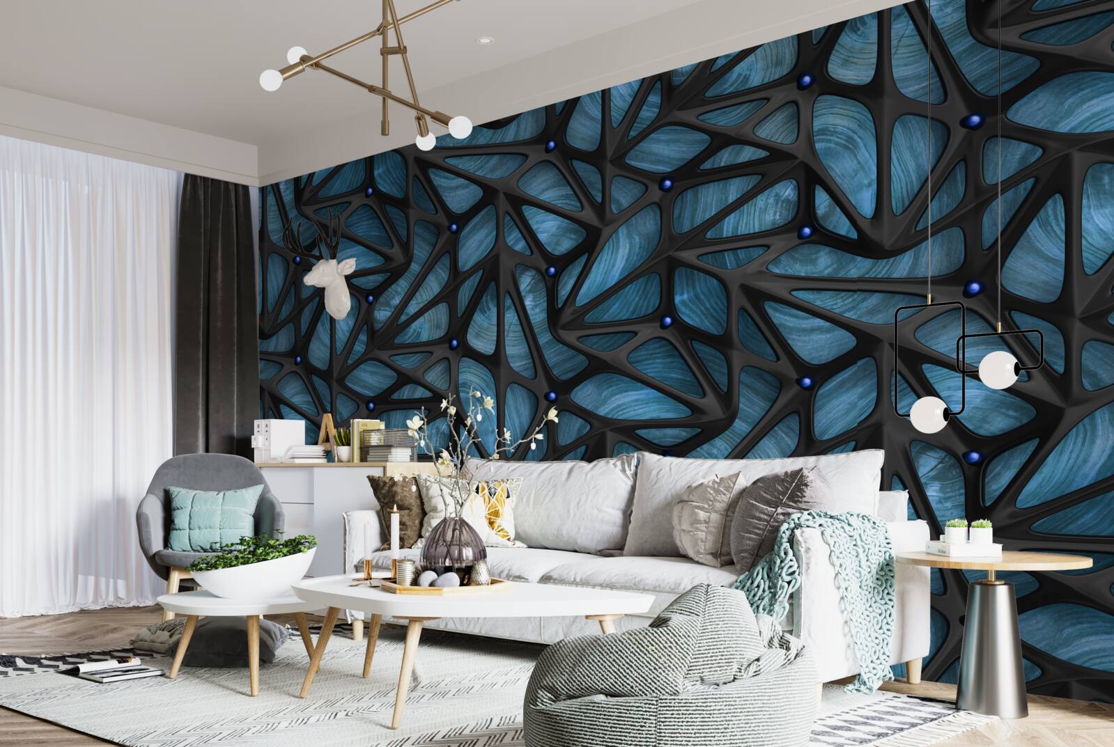 Papier peint Le clair de lune illumine la forêt nocturne couverte de feuilles