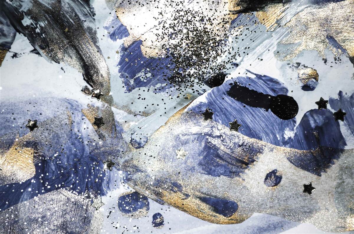 Papier peint tons d'or et de bleu dans un motif abstrait