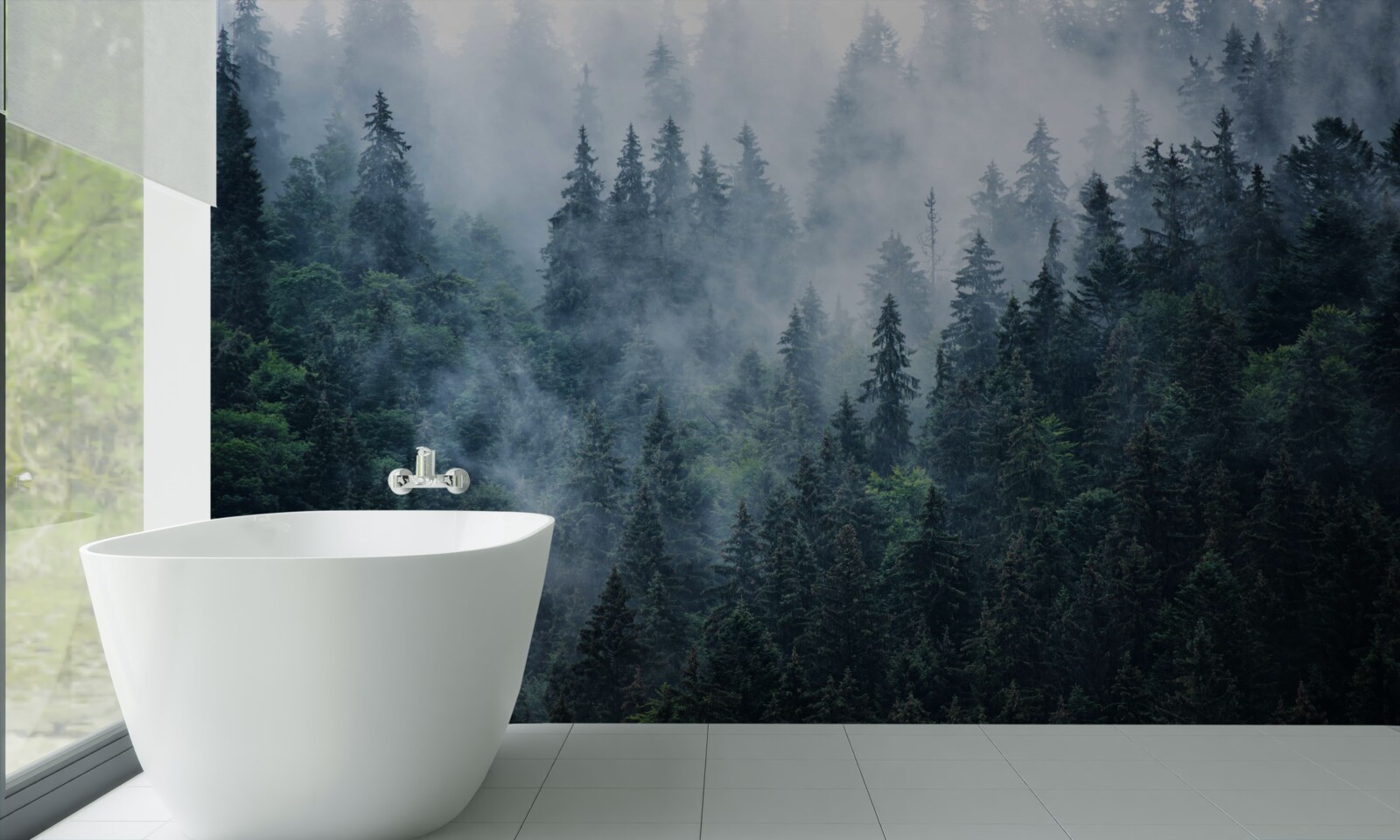 Papier peint la brume s'abat sur un bosquet d'épicéas