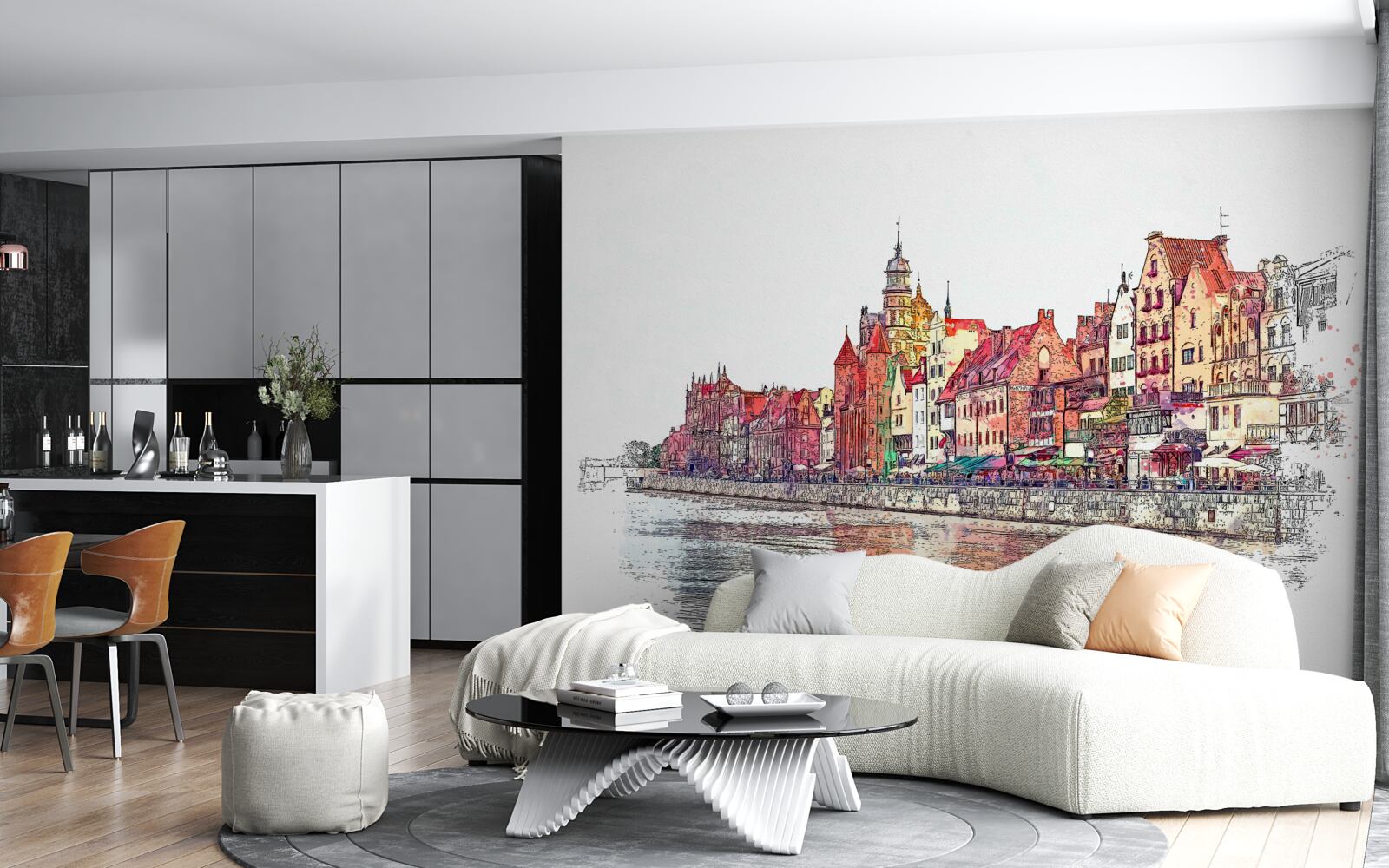 Papier peint reflet de la beauté urbaine à la surface de l'eau