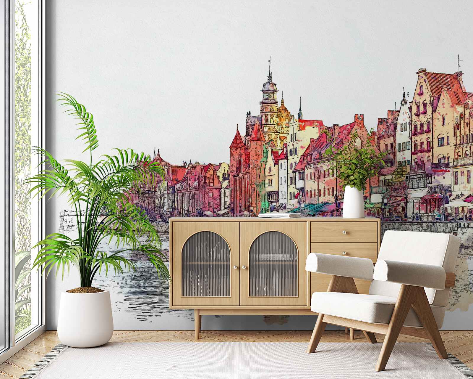 Papier peint reflet de la beauté urbaine à la surface de l'eau