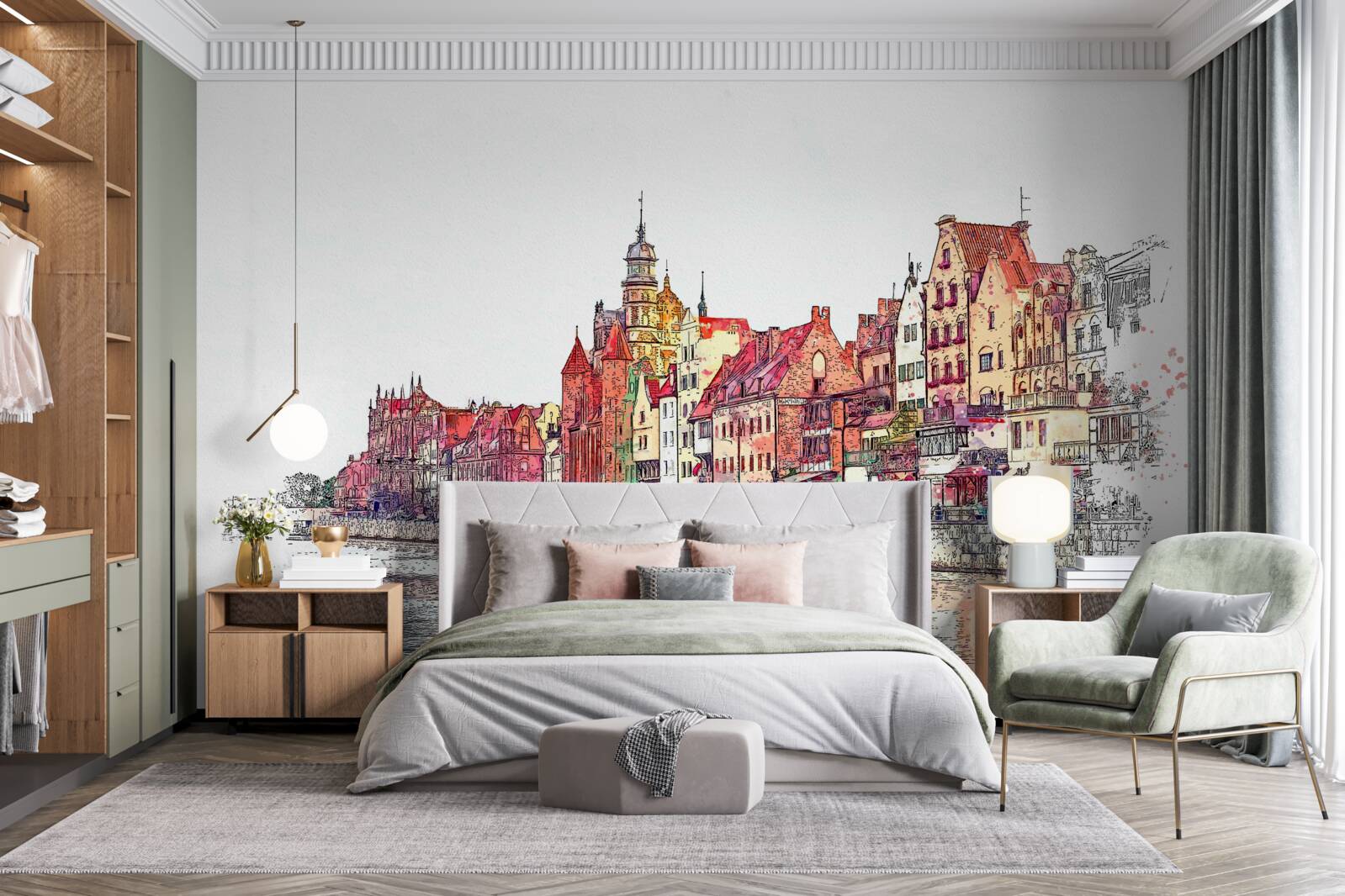 Papier peint reflet de la beauté urbaine à la surface de l'eau