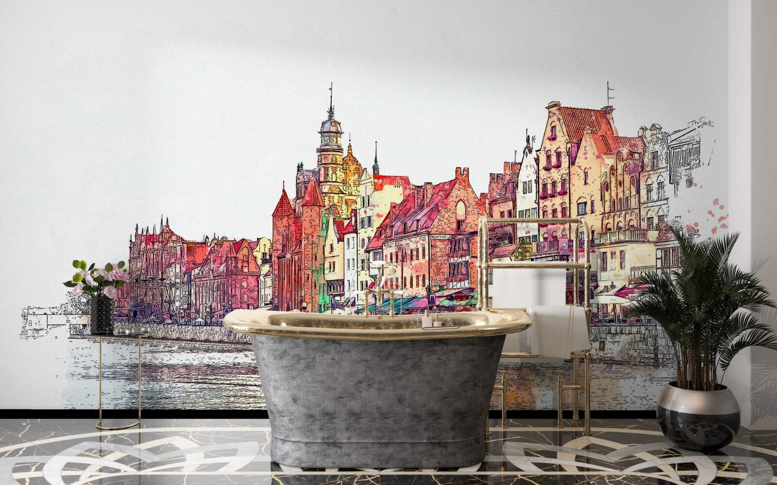 Papier peint reflet de la beauté urbaine à la surface de l'eau